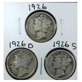 1926 PDS Mercury Dime coins
