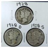 1928 PDS Mercury Dime coins