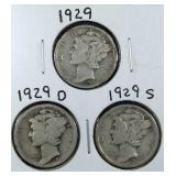 1929 PDS Mercury Dime coins