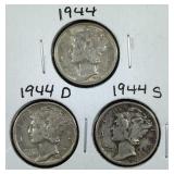 1944 PDS Mercury Dime coins