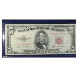 1953 D $5 red seal bank note