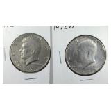 1972 & 1972 D Kennedy Half Dollar coins