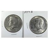 1977 & 1977 D Kennedy Half Dollar coins