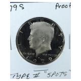 1979S Proof Type II spots Kennedy Half Dollar coin