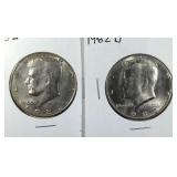 1982 & 1982 D Kennedy Half Dollar coins
