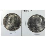 1983 & 1983 D Kennedy Half Dollar coins