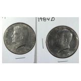 1984 & 1984 D Kennedy Half Dollar coins