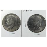 1986 & 1986 D Kennedy Half Dollar coins
