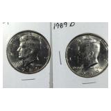 1989 & 1989 D Kennedy Half Dollar coins