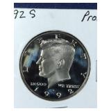 1992 S Proof Kennedy Half Dollar coin