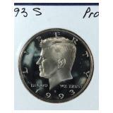 1993 S Proof Kennedy Half Dollar coin