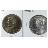 1996 & 1996 D Kennedy Half Dollar coins