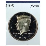 1999 S Proof Kennedy Half Dollar coin