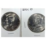 2001 & 2001 D Kennedy Half Dollar coins