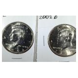 2002 & 2002 D Kennedy Half Dollar coins