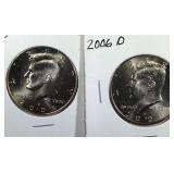2006 & 2006 D Kennedy Half Dollar coins