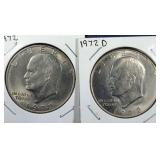1972 & 1972 D Ike Dollar coins