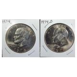 1974 & 1974 D Ike Dollar coins