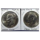 1776-1976 P&D Type I Ike Dollar coins