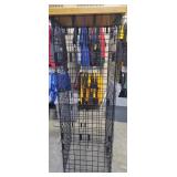 black wire clothing display rack with wood square