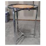 Circular apparel tree with wood octogan center