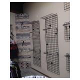2 black wire racks, two 5-hook brackets, 2 shelves