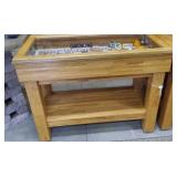 solid oak wood display with glass hinged top