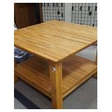 solid oak 2-tier table - contents NOT included, 48