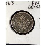1863 Indian Head Penny Coin