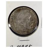 1939 J Germany Silver 2 Mark World Coin