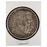 1936 F Germany Silver 5 Mark World Coin