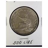 1961 Silver 500 Lire Italy World Coin