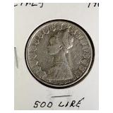 1964 Silver 500 Lire Italy World Coin