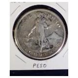 1907 S Silver Peso Philippines World Coin