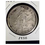 1908 Silver Peso Philippines World Coin