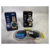 2 Mens Wrist Watches, Pair of Sunglasses Clip ons