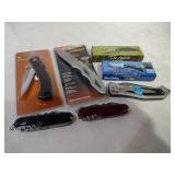 6 Pocket Knives Various Sizes and 2 Utility Knives
