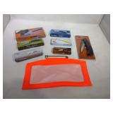 7 Pocket Knives Various Sizes, Hunting Tag Holder