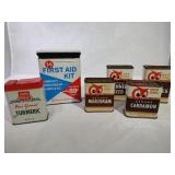 5 Tin Spice Containers,First Aid Kit Tin