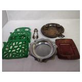 3 Ashtrays, 2 Triverts, and Sugar Cube Tongs