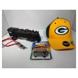 Packer Ball Cap, Train Whistle Set, Hot Wheels Car