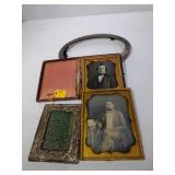 2 Small tin Type Pictures and 2 old tin Frames