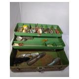 Old Tackle Box With Fish Hooks, Lures and Line