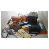 5 Vintage Cameras and Accessories with tote