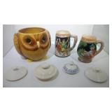 2 Beer Steins, Owl Cookie Jar