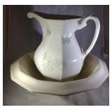 White & Green Floral Bowl & Pitcher Set