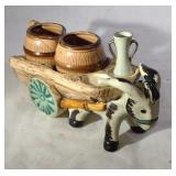 Vintage Donkey pulling Cart, includes Cream &