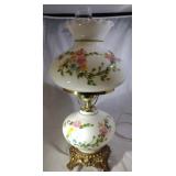 Vintage White Floral Hurricane Lamp 20 inches tall