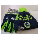 2 Pair Seattle Seahawks Work Gloves and Winter Hat