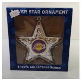 3 LA Lakers silver star ornaments - 5 inch dia.